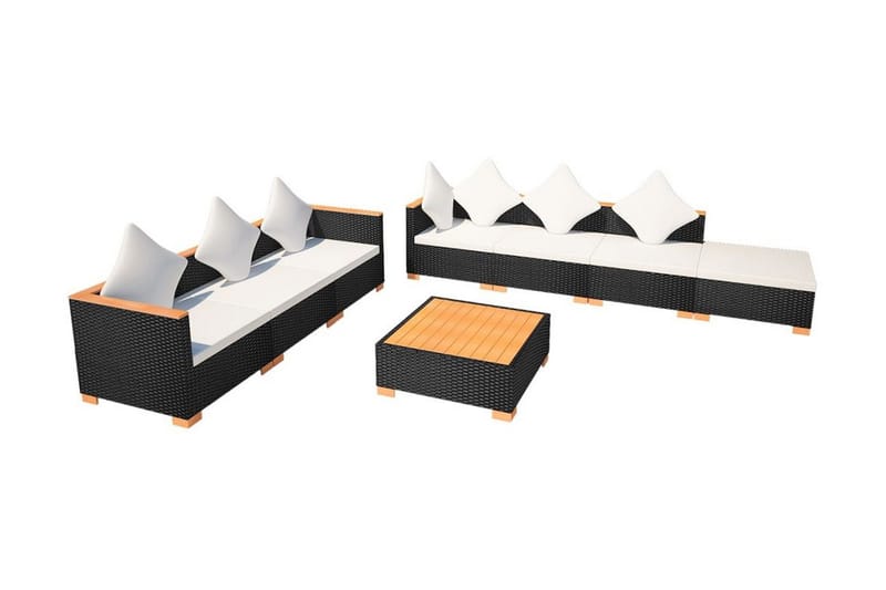 Haveloungesæt 8 Dele Med Hynder Polyrattan Sort - Sort - Havemøbler - Loungemøbler - Loungesæt