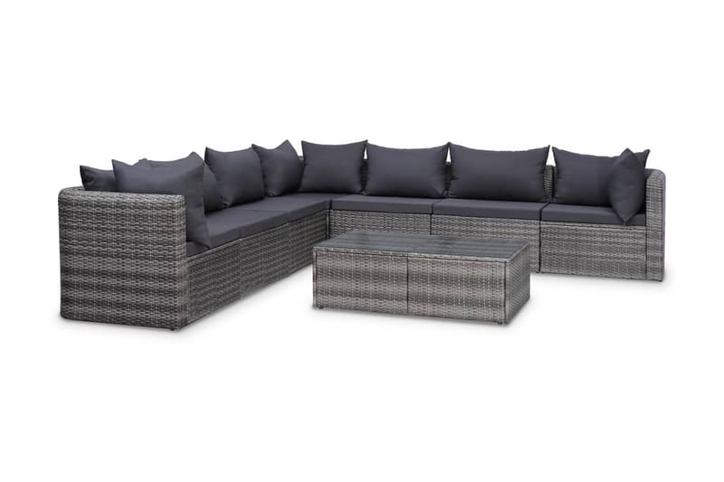 Haveloungesæt 8 Dele Med Hynder Polyrattan Grå - Grå - Havemøbler - Loungemøbler - Loungesæt