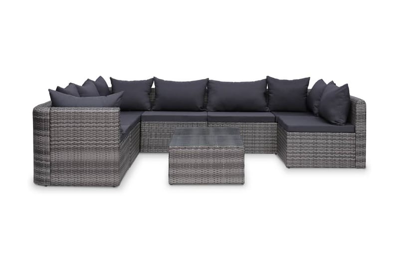 Haveloungesæt 8 Dele Med Hynder Polyrattan Grå - Grå - Havemøbler - Loungemøbler - Loungesæt