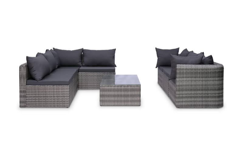 Haveloungesæt 8 Dele Med Hynder Polyrattan Grå - Grå - Havemøbler - Loungemøbler - Loungesæt