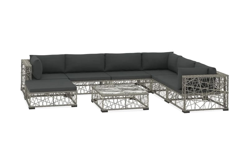 Haveloungesæt 8 dele med hynder polyrattan grå - Grå - Havemøbler - Loungemøbler - Loungesæt