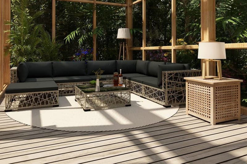 Haveloungesæt 8 dele med hynder polyrattan grå - Grå - Havemøbler - Loungemøbler - Loungesæt