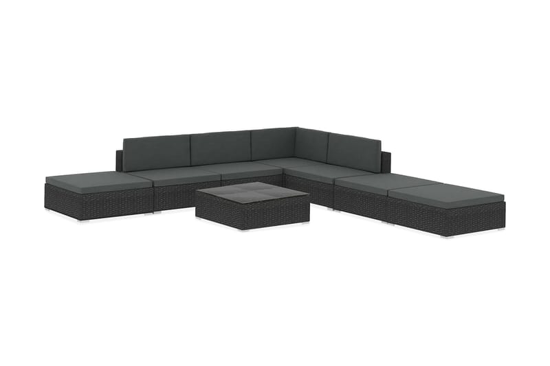 Haveloungesæt 8 dele med hynder polyrattan sort - Sort - Havemøbler - Loungemøbler - Loungesæt