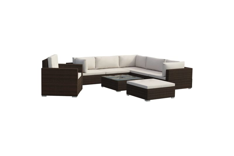 Haveloungesæt 8 Dele Med Hynder Polyrattan Brun - Havemøbler - Loungemøbler - Loungesæt