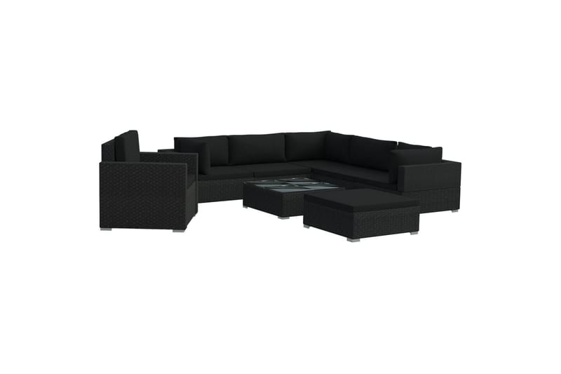 Haveloungesæt 8 Dele Med Hynder Polyrattan Sort - Havemøbler - Loungemøbler - Loungesæt