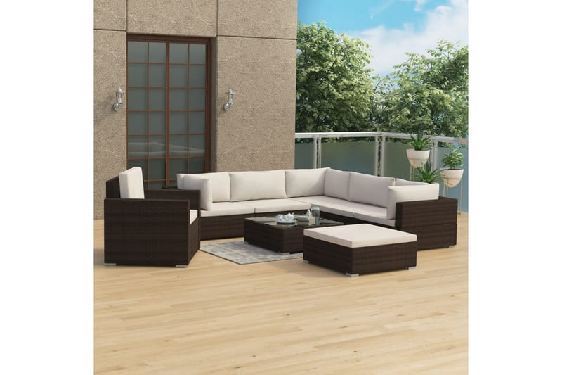 Haveloungesæt 8 Dele Med Hynder Polyrattan Brun - Havemøbler - Loungemøbler - Loungesæt
