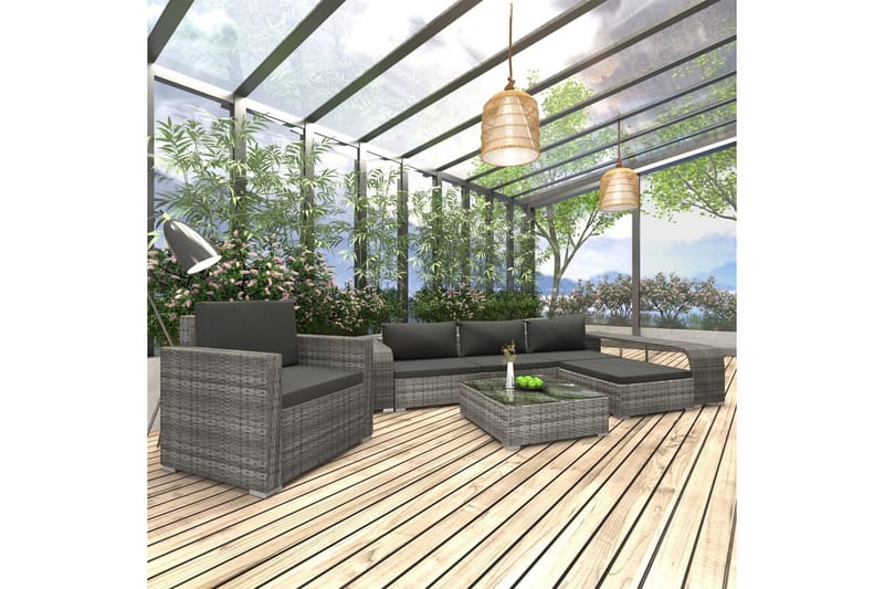 Haveloungesæt 8 Dele Med Hynder Polyrattan Grå - Havemøbler - Loungemøbler - Loungesæt