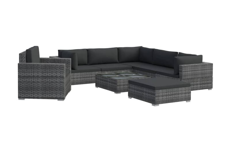 Haveloungesæt 8 Dele Med Hynder Polyrattan Grå - Havemøbler - Loungemøbler - Loungesæt