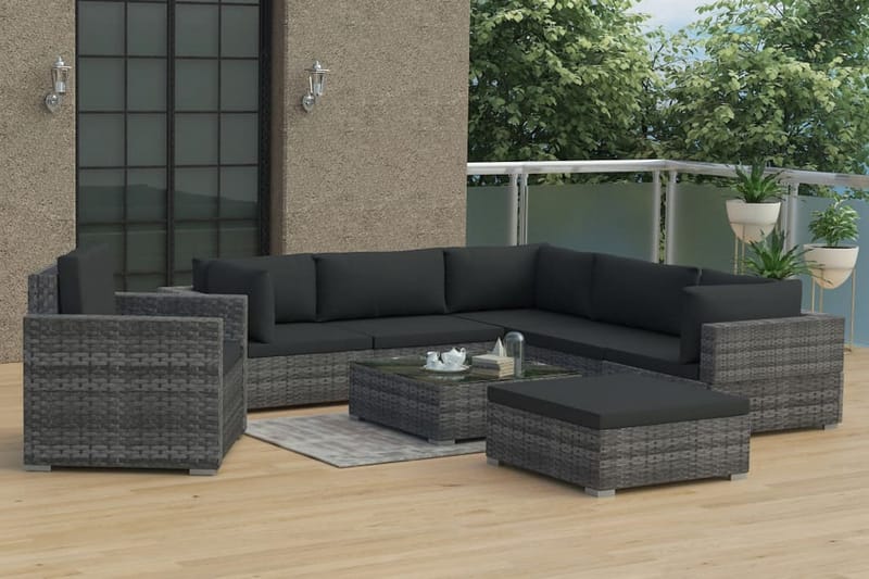 Haveloungesæt 8 Dele Med Hynder Polyrattan Grå - Havemøbler - Loungemøbler - Loungesæt