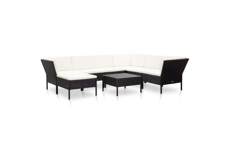 Haveloungesæt 8 Dele Med Hynder Polyrattan Sort - Sort - Havemøbler - Loungemøbler - Loungesæt