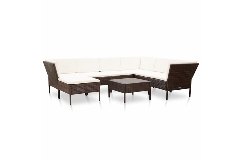 Haveloungesæt 8 Dele Med Hynder Polyrattan Brun - Brun - Havemøbler - Loungemøbler - Loungesæt