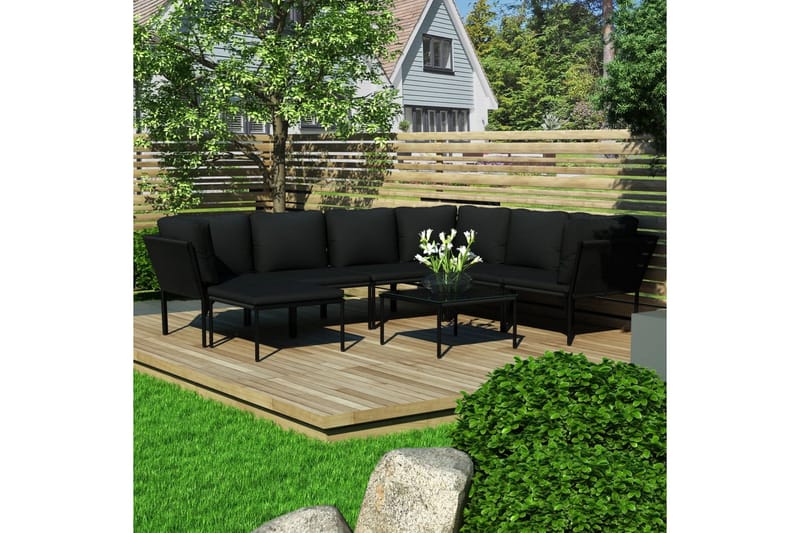 Haveloungesæt 8 Dele Med Hynder Pvc Sort - Sort - Havemøbler - Loungemøbler - Loungesæt