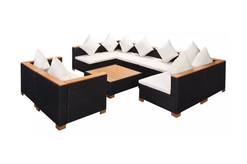 Haveloungesæt 9 Dele Med Hynder Polyrattan Sort - Sort - Havemøbler - Loungemøbler - Loungesæt