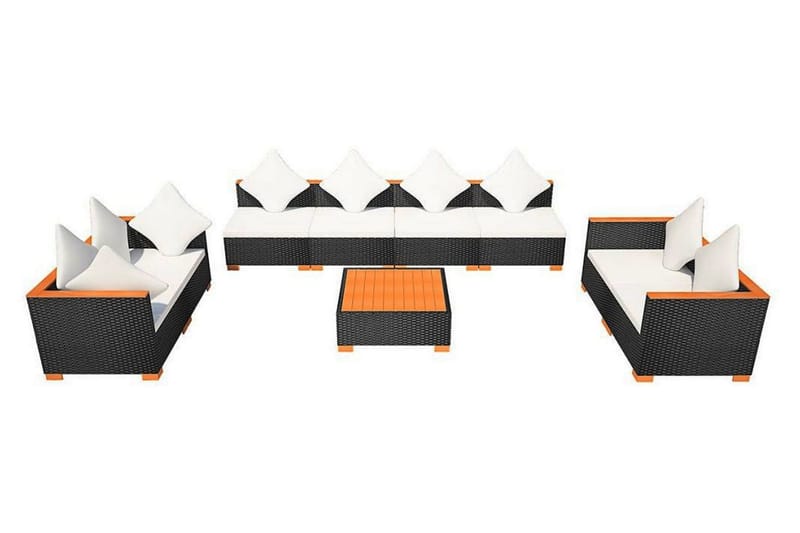 Haveloungesæt 9 Dele Med Hynder Polyrattan Sort - Sort - Havemøbler - Loungemøbler - Loungesæt
