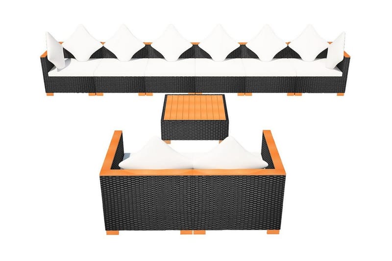 Haveloungesæt 9 Dele Med Hynder Polyrattan Sort - Sort - Havemøbler - Loungemøbler - Loungesæt