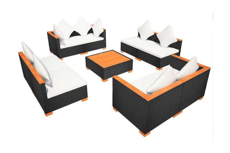 Haveloungesæt 9 Dele Med Hynder Polyrattan Sort - Sort - Havemøbler - Loungemøbler - Loungesæt