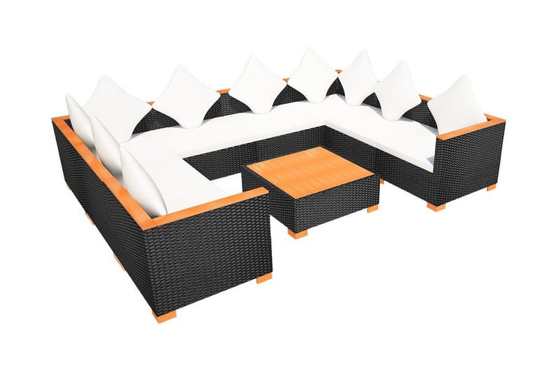 Haveloungesæt 9 Dele Med Hynder Polyrattan Sort - Sort - Havemøbler - Loungemøbler - Loungesæt