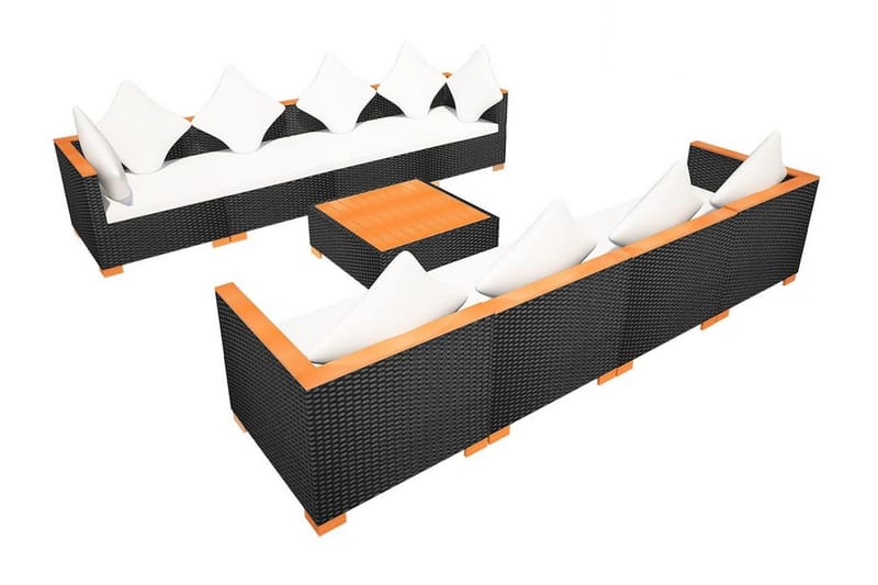 Haveloungesæt 9 Dele Med Hynder Polyrattan Sort - Sort - Havemøbler - Loungemøbler - Loungesæt