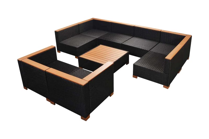 Haveloungesæt 9 Dele Med Hynder Polyrattan Sort - Sort - Havemøbler - Loungemøbler - Loungesæt