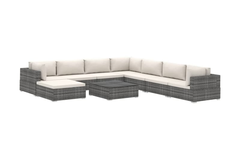 Haveloungesæt 9 dele med hynder polyrattan grå - Grå - Havemøbler - Loungemøbler - Loungesæt