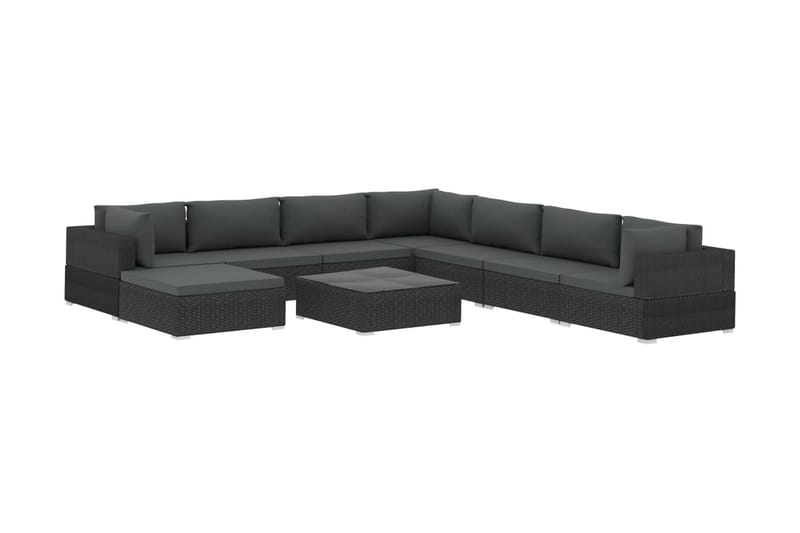 Haveloungesæt 9 dele med hynder polyrattan sort - Sort - Havemøbler - Loungemøbler - Loungesæt
