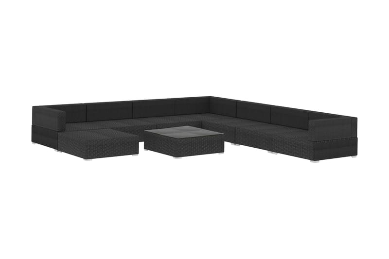 Haveloungesæt 9 dele med hynder polyrattan sort - Sort - Havemøbler - Loungemøbler - Loungesæt