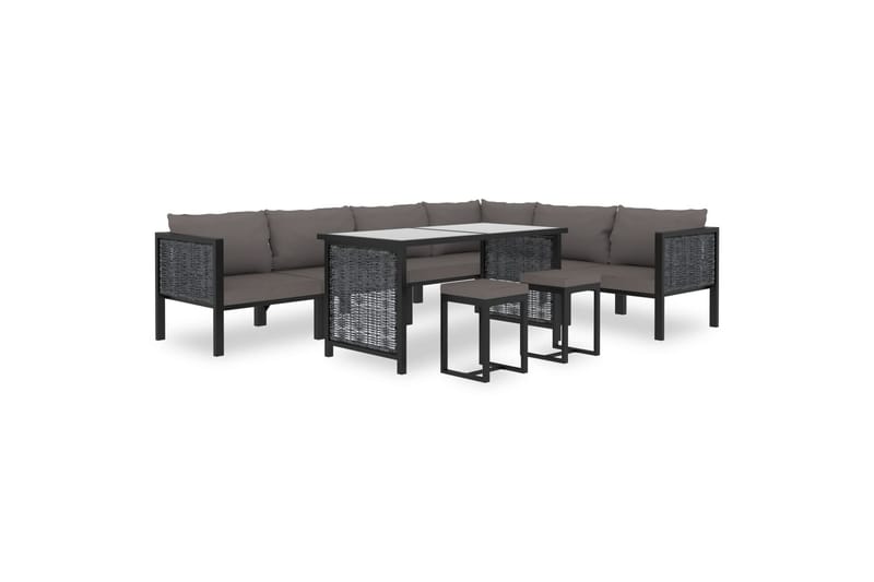 Haveloungesæt 9 Dele Med Hynder Polyrattan Antracitgrå - Havemøbler - Loungemøbler - Loungesæt