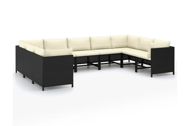 Haveloungesæt 9 Dele Med Hynder Polyrattan Sort - Sort - Havemøbler - Loungemøbler - Loungesæt