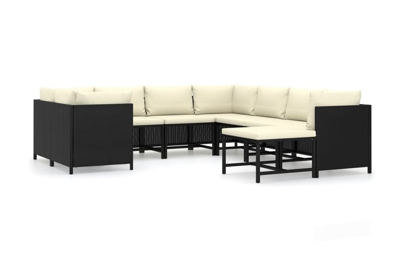 Haveloungesæt 9 Dele Med Hynder Polyrattan Sort - Sort - Havemøbler - Loungemøbler - Loungesæt