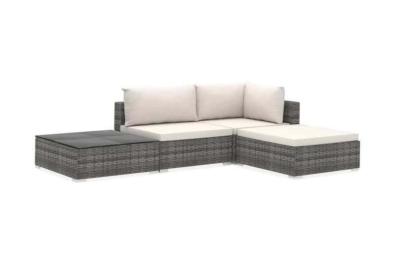 Haveloungesæt i 4 dele med hynder polyrattan grå - Grå - Havemøbler - Loungemøbler - Loungesæt