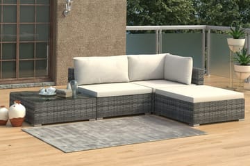 Haveloungesæt i 4 dele med hynder polyrattan grå - Grå - Havemøbler - Loungemøbler - Loungesæt