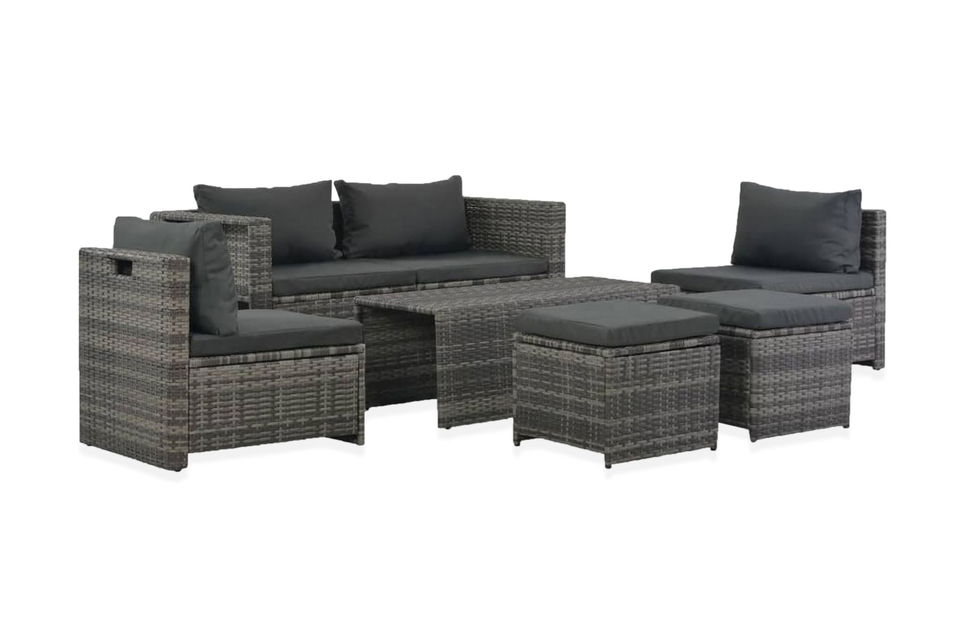 Haveloungesæt I 6 Dele Med Hynder Polyrattan Grå - Grå - Havemøbler - Loungemøbler - Loungesæt