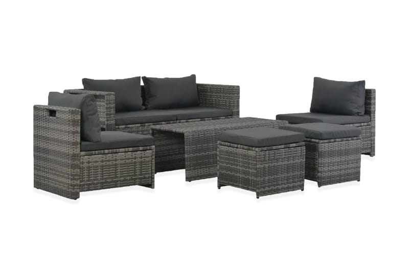 Haveloungesæt I 6 Dele Med Hynder Polyrattan Grå - Grå - Havemøbler - Loungemøbler - Loungesæt