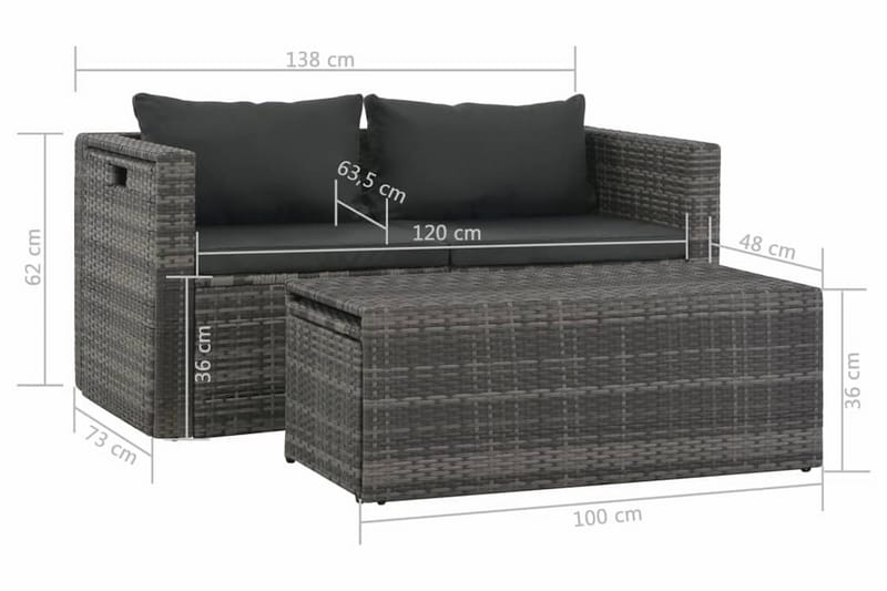 Haveloungesæt I 6 Dele Med Hynder Polyrattan Grå - Grå - Havemøbler - Loungemøbler - Loungesæt