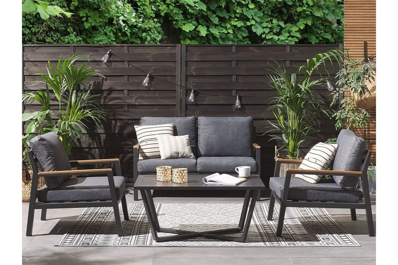 Havemøbelsæt 4-personers mørkegrå DELIA - Sort - Havemøbler - Loungemøbler - Loungesæt