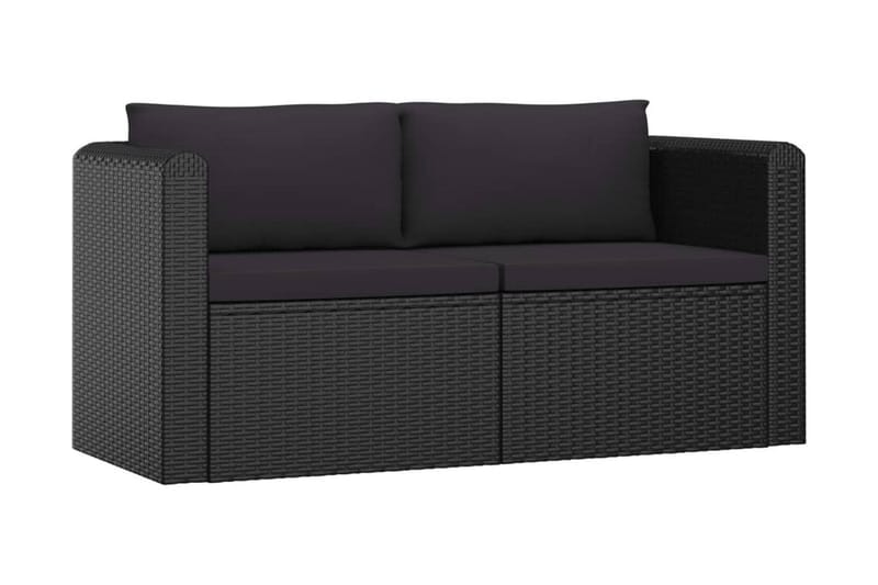 havesofasæt 2 dele med hynder polyrattan sort - Sort - Altanmøbler - Sofagrupper udendørs - Loungesæt