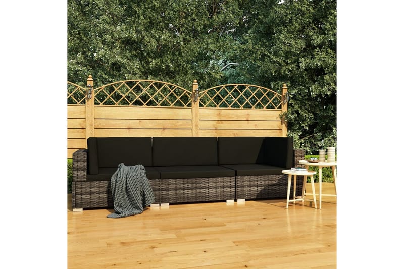 havesofasæt 3 dele med hynder polyrattan grå - Grå - Havemøbler - Loungemøbler - Loungesæt
