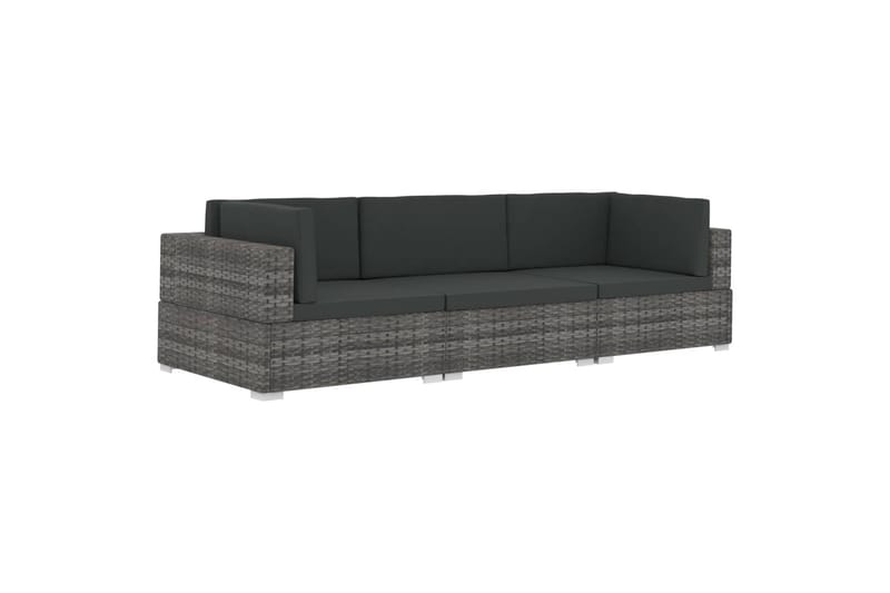 havesofasæt 3 dele med hynder polyrattan grå - Grå - Havemøbler - Loungemøbler - Loungesæt