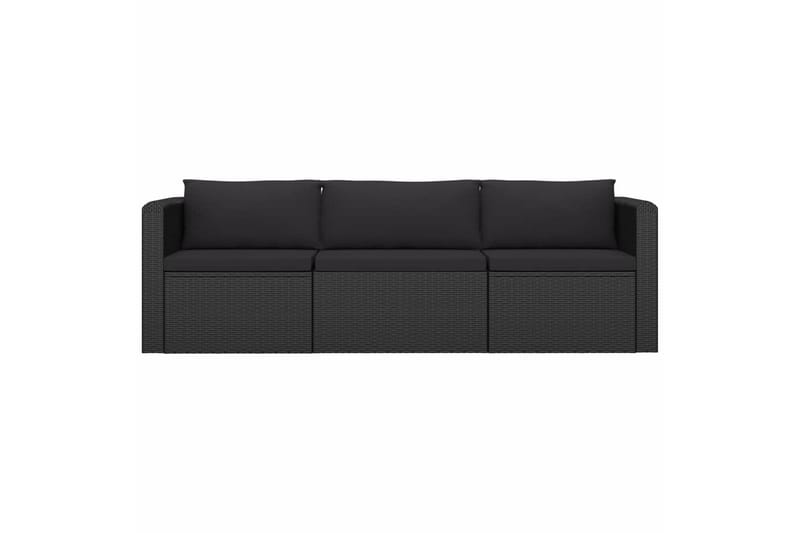 havesofasæt 3 dele med hynder polyrattan sort - Sort - Havemøbler - Loungemøbler - Loungesæt