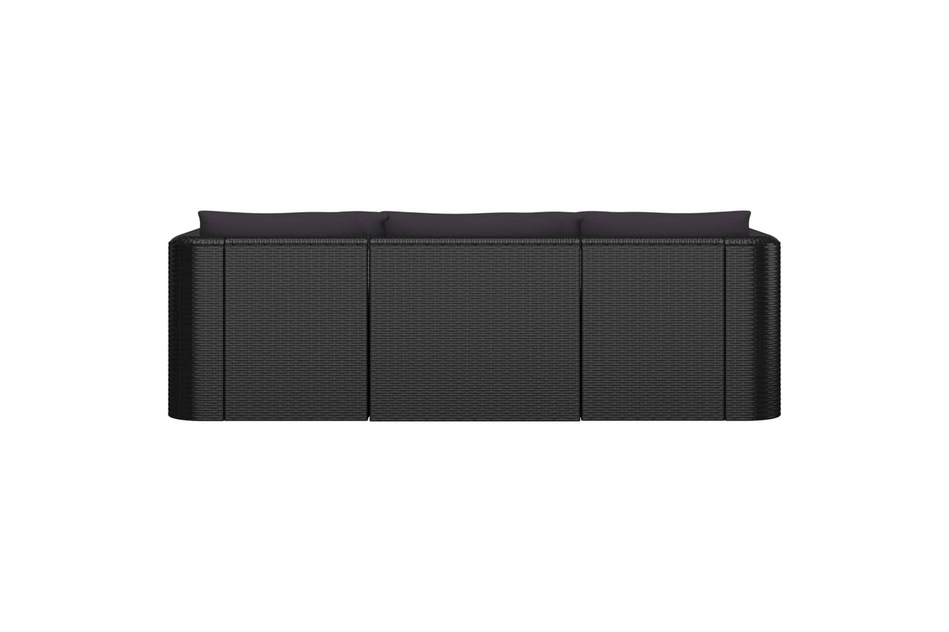 havesofasæt 3 dele med hynder polyrattan sort - Sort - Havemøbler - Loungemøbler - Loungesæt
