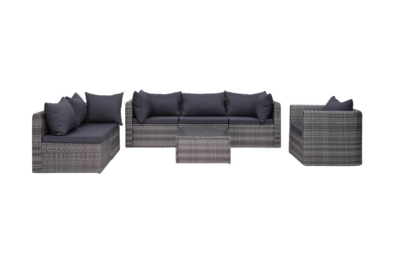 Havesofasæt I 7 Dele Med Hynder Og Puder Polyrattan Grå - Grå - Havemøbler - Loungemøbler - Loungesæt