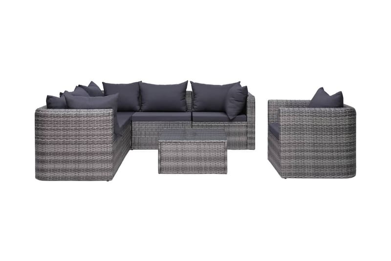 Havesofasæt I 7 Dele Med Hynder Og Puder Polyrattan Grå - Grå - Havemøbler - Loungemøbler - Loungesæt