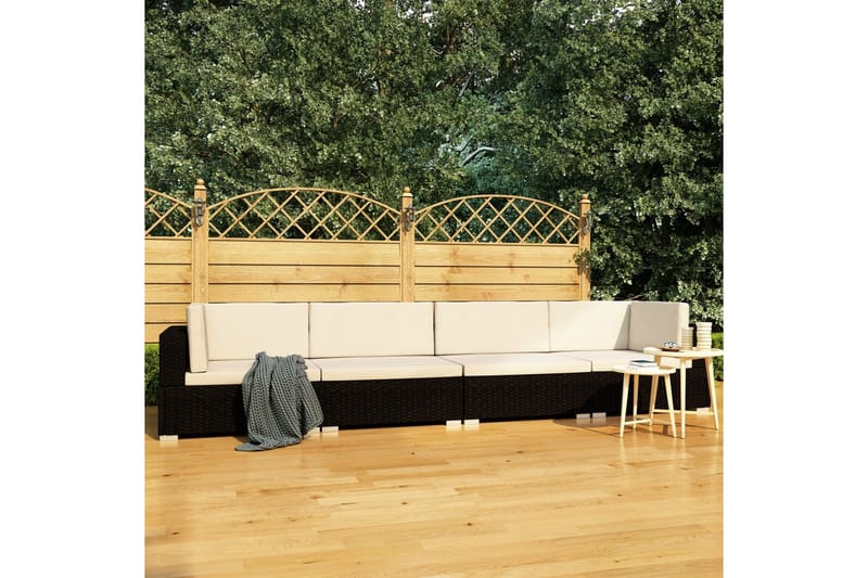 havesofasæt med hynder 4 dele polyrattan sort - Sort - Havemøbler - Loungemøbler - Loungesæt