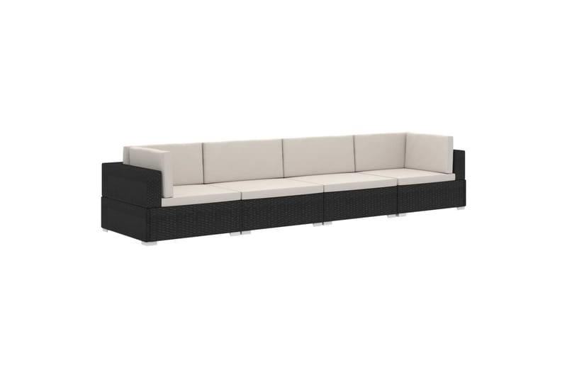havesofasæt med hynder 4 dele polyrattan sort - Sort - Havemøbler - Loungemøbler - Loungesæt