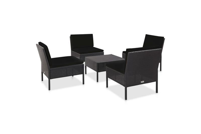 havesofasæt med hynder 5 dele polyrattan sort - Sort - Havemøbler - Loungemøbler - Loungesæt