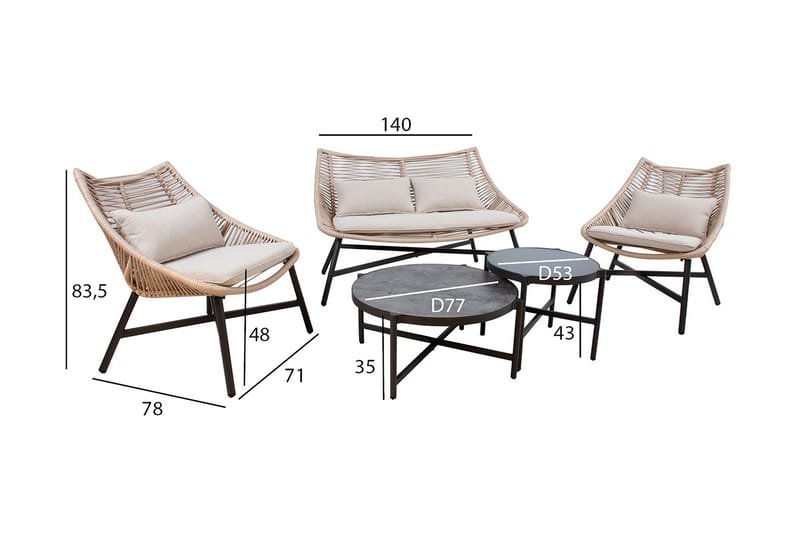 Helsinki Havesæt Beige - Altanmøbler - Sofagrupper udendørs - Loungesæt