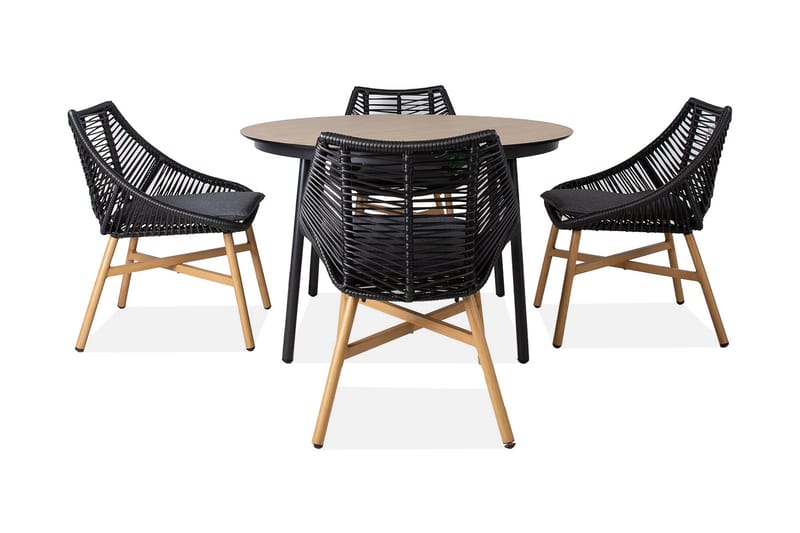 Helsinki Spisebordssæt inkl. 4 stole - Sort / Beige - Havemøbler - Loungemøbler - Loungesæt