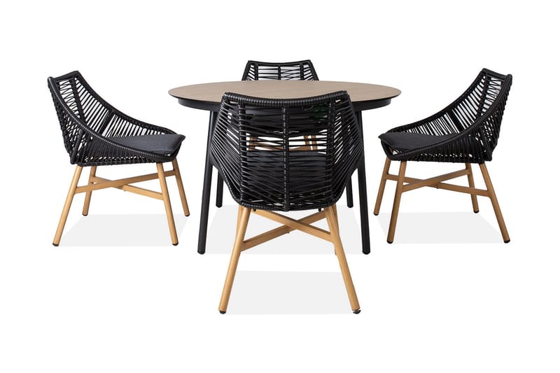 Helsinki Spisebordssæt inkl. 4 stole - Sort / Beige - Altanmøbler - Sofagrupper udendørs - Loungesæt