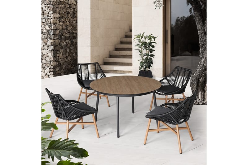 Helsinki Spisebordssæt inkl. 4 stole - Sort / Beige - Altanmøbler - Sofagrupper udendørs - Loungesæt