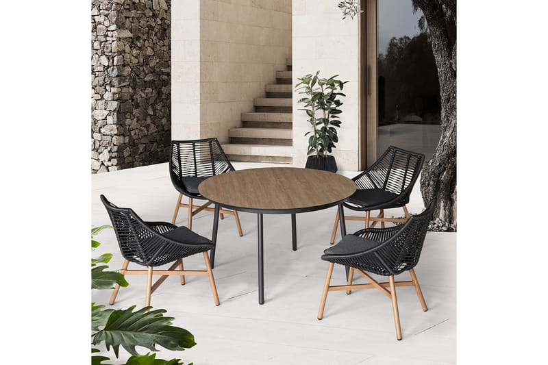 Helsinki Spisebordssæt inkl. 4 stole - Sort / Beige - Havemøbler - Loungemøbler - Loungesæt
